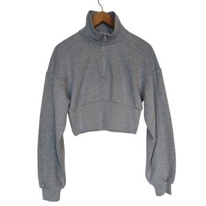 ALO Yoga Women's Grey Cropped Half-Zip Sweatshirt